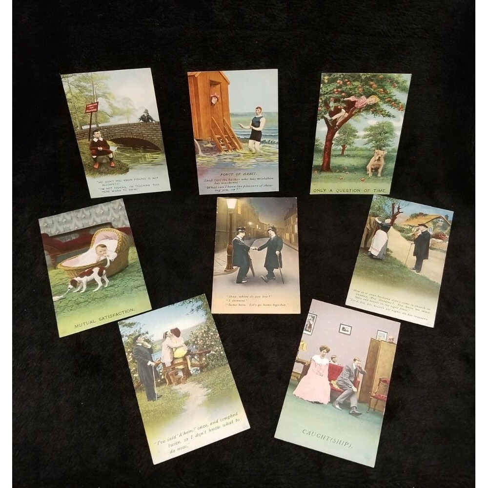 Lot Of 8β Antique Early Bamforth Funny Postcards UNUSED, UNPOSTED